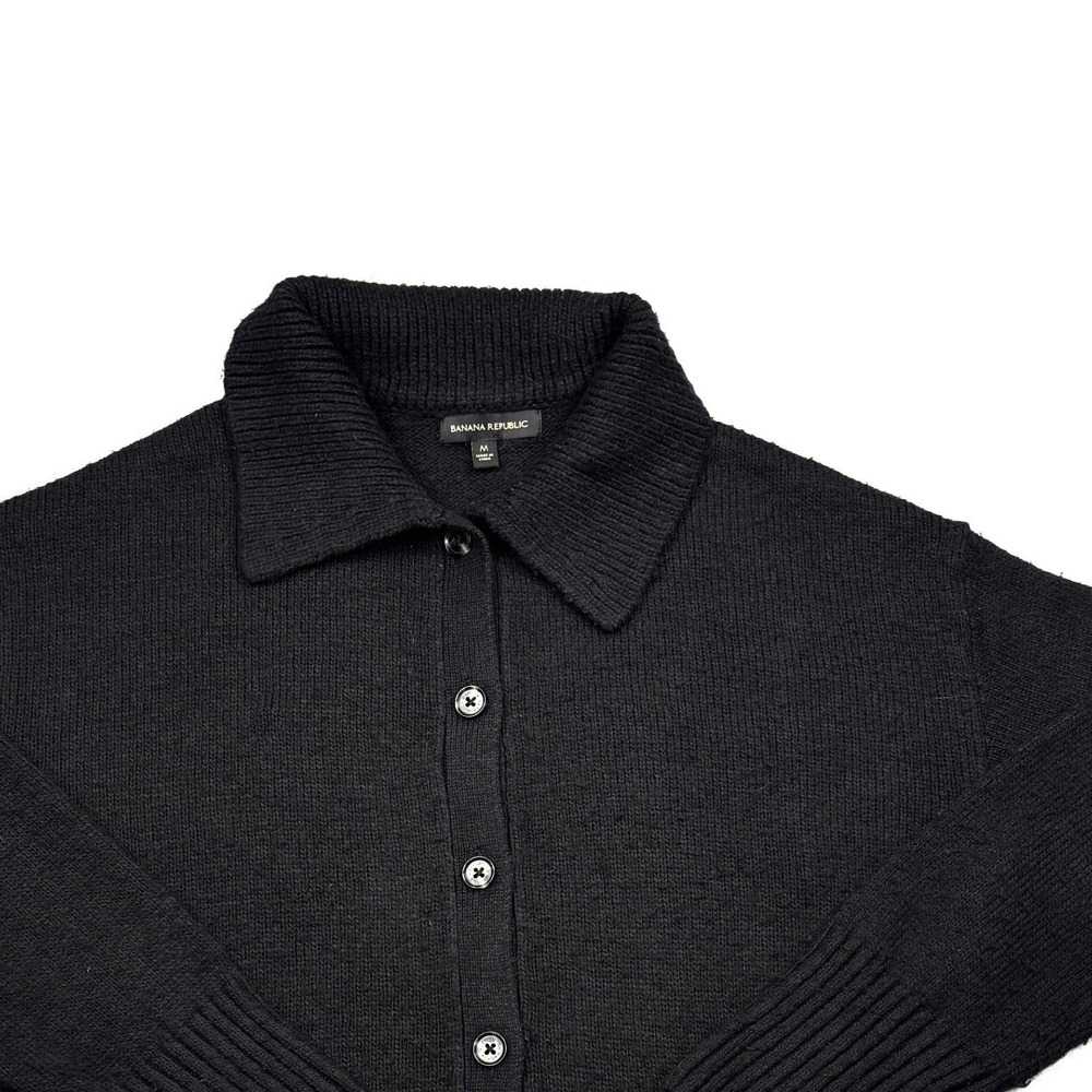 Banana Republic Womens Medium Black Ribbed Collar Button Front Cardigan Sweater